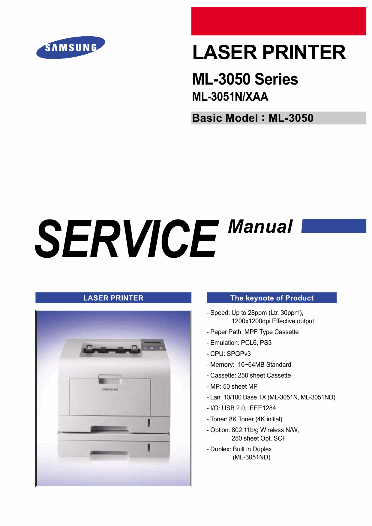 Samsung Laser-Printer ML-3050 3051N Parts and Service Manual-1